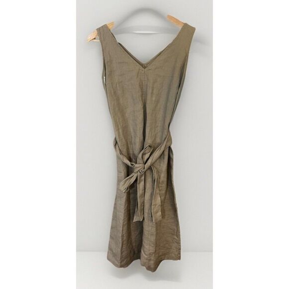 Adrienne Vittadini 100% Linen Sleeveless Knee Dress Size XS Tan Office Quiet Lux - Picture 1 of 6